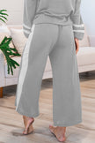 Mineral Red Varsity Stripe Patchwork Puff Sleeve Pullover Drawstring Wide Leg Pant Set