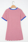 Sky Blue Stripe Nautical Tie Contrast Trim Round Neck T Shirt Mini Dress