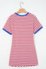 Sky Blue Stripe Nautical Tie Contrast Trim Round Neck T Shirt Mini Dress