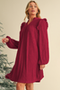 Fiery Red Frill Trim V Neck Loose Fit Ribbed Mini Dress