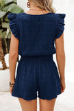 Fiery Red Textured Square Neck Top and Shirred High Waist Shorts Set