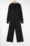 Black Textured Chest Pocket Drop Sleeve Top and Pants Set