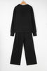 Black Textured Chest Pocket Drop Sleeve Top and Pants Set