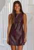Black Faux Leather Sleeveless Round Neck Mini Dress