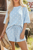 White Polka Dot Short Sleeve Loose Top Drawstring Shorts Set