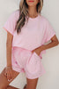 Pink Stripe Matching Oversized Tee and Drawstring Shorts Set