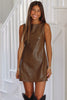Black Faux Leather Sleeveless Round Neck Mini Dress