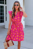 Rose Double Polka Dot V Neck Ruffled Short Sleeve Dress