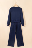 Gray Morn Varsity Striped Detail Cropped Pullover Wide Leg Pants 2pcs Outfit