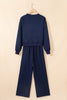 Gray Morn Varsity Striped Detail Cropped Pullover Wide Leg Pants 2pcs Outfit