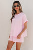 Pink Stripe Matching Oversized Tee and Drawstring Shorts Set