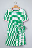 Sky Blue Stripe Nautical Tie Contrast Trim Round Neck T Shirt Mini Dress