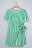 Sky Blue Stripe Nautical Tie Contrast Trim Round Neck T Shirt Mini Dress