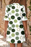 Green Polka Dot Print Flounced Half Sleeve Casual Vacation Style Mini Dress