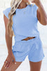 Yellow Cream Solid Short Sleeve Elastic Waist Pocket Casual Two Piece Short Set