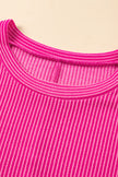 Rose Red Plain Crinkle Rib Flutter Sleeve Mini Dress