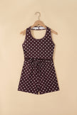 Brown Polka Dot Halter Tank Drawstring Elastic Waist Short Set
