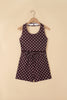 Brown Polka Dot Halter Tank Drawstring Elastic Waist Short Set