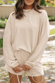 Chestnut Corded Long Sleeve Top and High Waist Shorts Set
