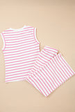 Rose Stripe Casual  Tee and Wide Leg Pants Set