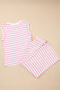 Rose Stripe Casual  Tee and Wide Leg Pants Set
