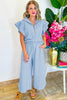 Black Textured Ruffle Sleeve Zipped Top and Wide Leg Pants Set
