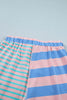 Pink Stripe Exposed Seam Mixed Patchwork Loose Short Set