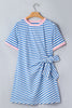 Sky Blue Stripe Nautical Tie Contrast Trim Round Neck T Shirt Mini Dress