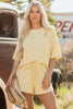 White Polka Dot Short Sleeve Loose Top Drawstring Shorts Set