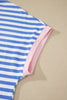 Sky Blue Stripe Contrast Trim Crew Neck Tee Knot Shorts 2pcs Set