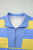 Pink Half Zipper Placket Bracelet Sleeve Top Casual Shorts Set