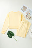 Yellow Cream Eyelet Embroidered Lace Patchwork Cropped Pullover Drawstring Pants Set