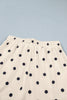 White Polka Dot Short Sleeve Loose Top Drawstring Shorts Set