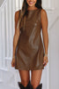 Black Faux Leather Sleeveless Round Neck Mini Dress