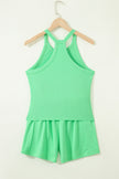 Sky Blue Slim Tank Top Elastic High Waist Shorts 2pcs Outfit