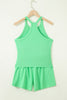 Sky Blue Slim Tank Top Elastic High Waist Shorts 2pcs Outfit