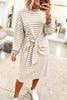 Brown Stripe Striped Colorblock Cuffs Round Neck Long Sleeve Shift Dress