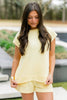 Yellow Cream Solid Color Tee Drawstring Shorts Comfy 2pcs Set