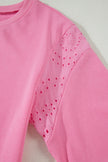 Sachet Pink Lace Patchwork Half Sleeve Top Elastic Waist Pants Two Piece Set
