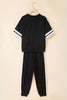 Black Varsity Striped Detail Loose Tee Jogger Pants 2pcs Outfit