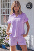 Sky Blue Striped Dolman Sleeve Pullover and Drawstring Shorts Set