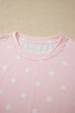 White Polka Dot Short Sleeve Loose Top Drawstring Shorts Set