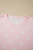 White Polka Dot Short Sleeve Loose Top Drawstring Shorts Set