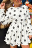 Pink Polka Dot Printed Long Sleeve Flared Mini Dress