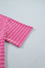 Rose Stripe Raised Rib Loose Tee Drawstring Elastic Waist 2pcs Short Set