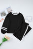 Mineral Red Varsity Stripe Patchwork Puff Sleeve Pullover Drawstring Wide Leg Pant Set