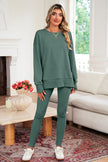 Black Solid Color Oversize Slit Sweatshirt Ribbed Leggings 2pcs Set