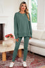 Black Solid Color Oversize Slit Sweatshirt Ribbed Leggings 2pcs Set