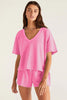 Mint Green V Neck Drop Shoulder Tee and Patchwork Shorts Set