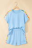 Mist Blue Granny Square Crochet Detail Short 2pcs Set